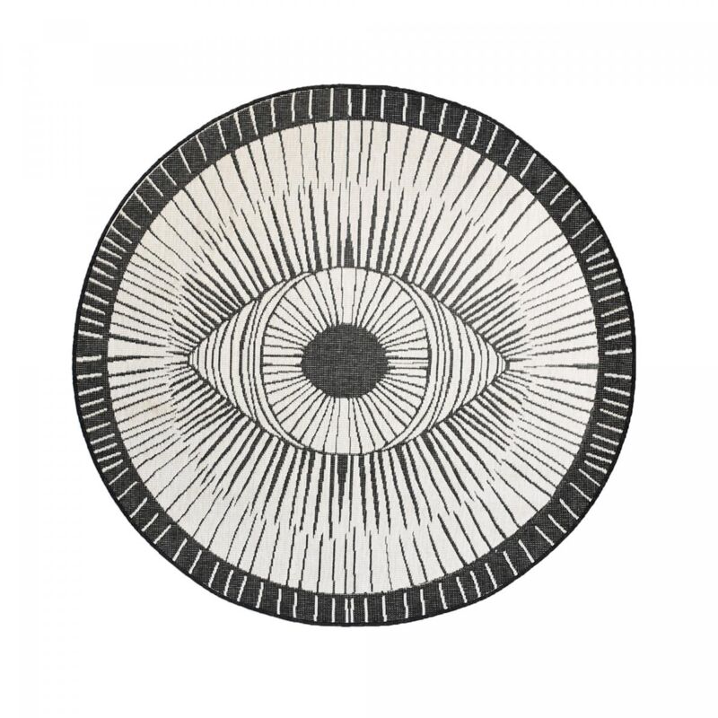 Jadorel - Tapis rond d'extérieur, kilim reversible EX1 b Ø240cm noir et crème