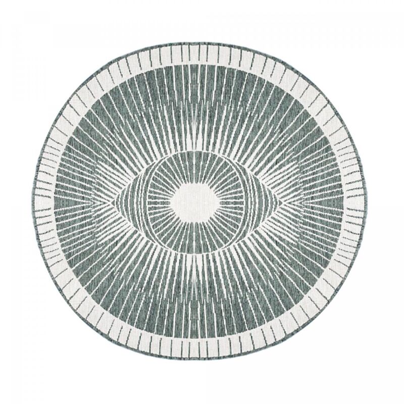 Jadorel - Tapis rond d'extérieur, kilim reversible EX1 b Ø240cm vert et crème