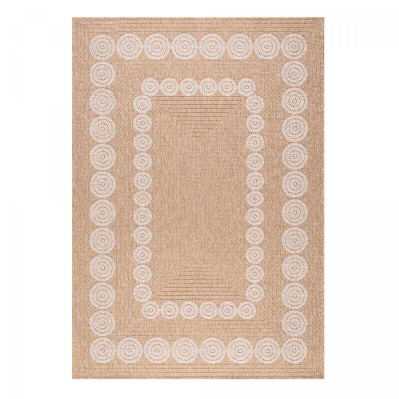 Jadorel - Tapis extérieur kilim Ø80cm beige et blanc rond jute art 8