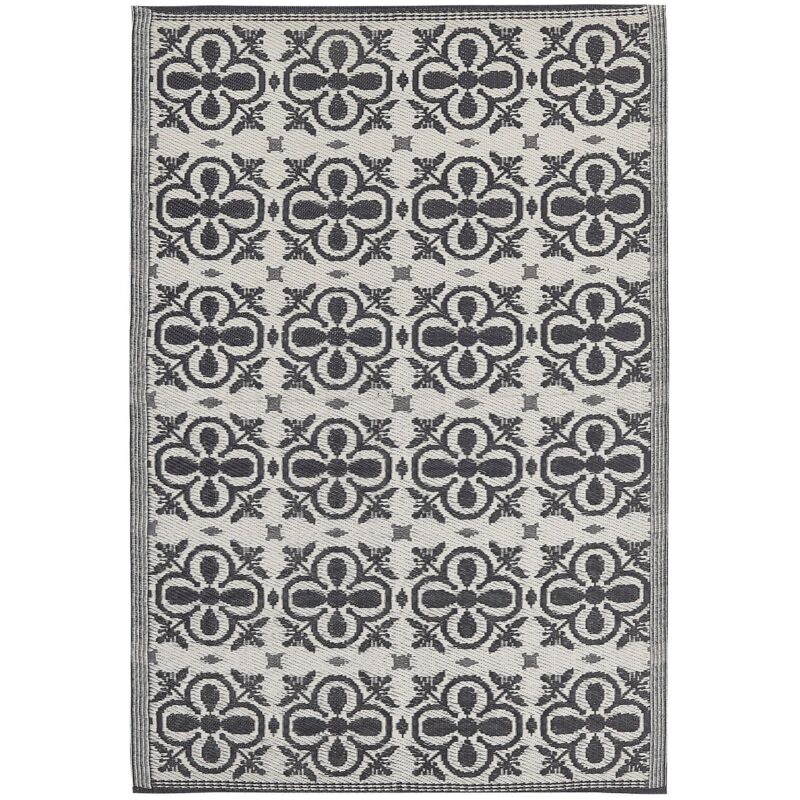 Tapis Extérieur et Intérieur Noir et Blanc en Polypropylène Motif Floral Idéal pour Salon ou Terrasse au Style Moderne 120 x 180 cm Beliani