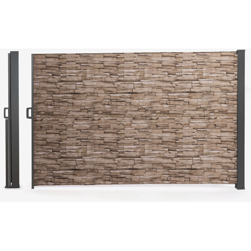 Idmarket - Paravent extérieur rétractable 180 x 400 cm motif pierre store latéral