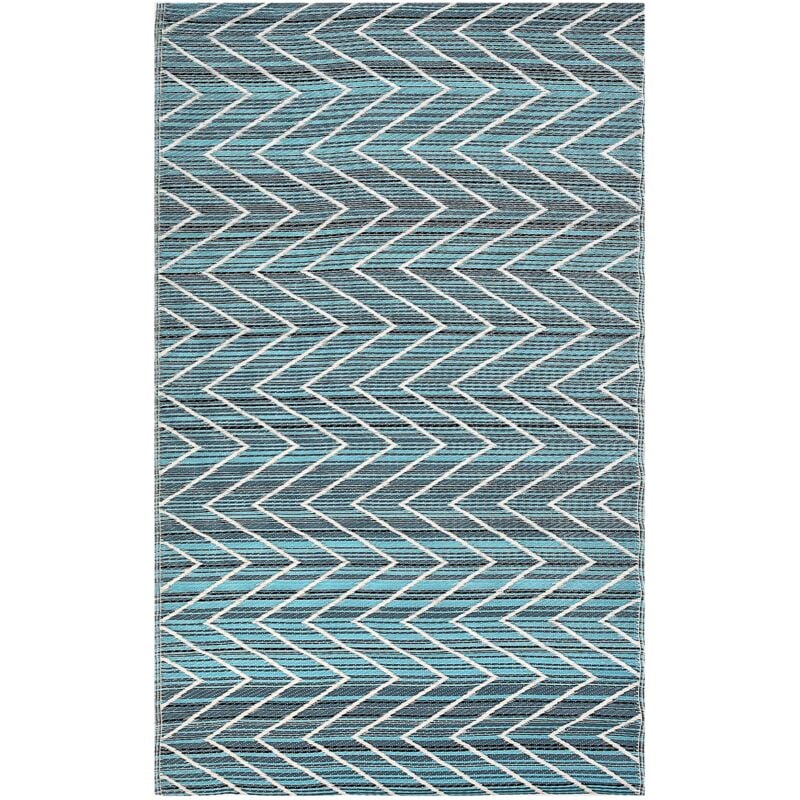 Beliani - Tapis Extérieur et Intérieur Bleu Motif Zigzag en Polypropylène Recyclé 120 x 180 cm pour Terrasse et Blacon ou Cuisine Moderne et Boho