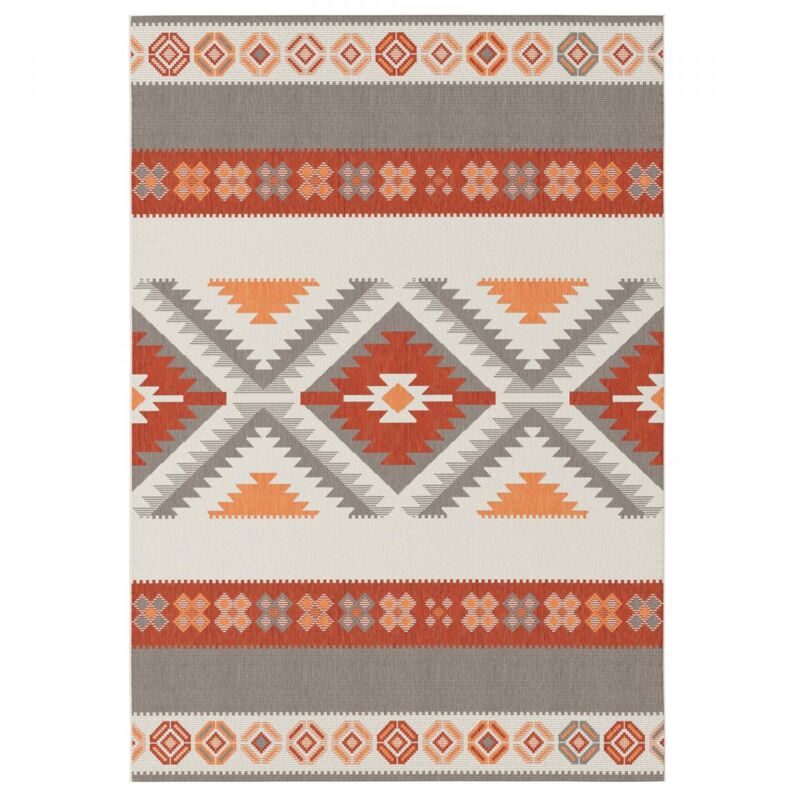 Tapis extérieur kilim 80x150 rouge et gris rectangle CASADA 3