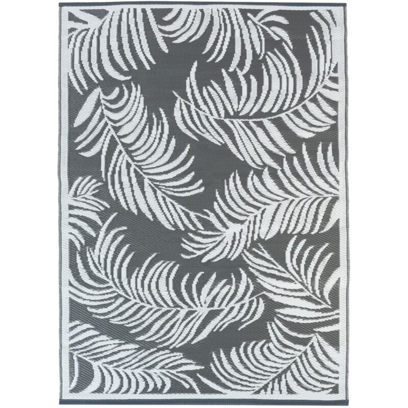 Tapis extérieur coco tropical gris et blanc 270 x 370 cm