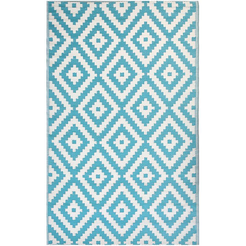Beliani - Tapis Extérieur et Intérieur Bleu Clair et Blanc en Polypropylène Motif Losanges pour Salon ou Balcon Scandinave et Boho 120 x 180 cm