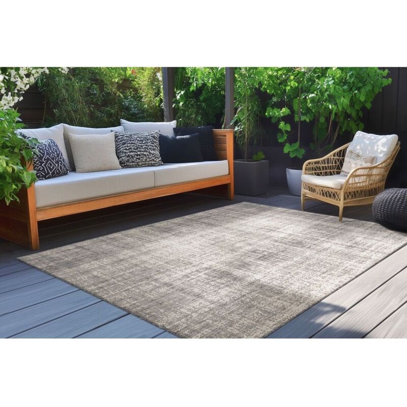 Allotapis - Tapis extérieur et intérieur design plat rayé Maki Argent 200x290
