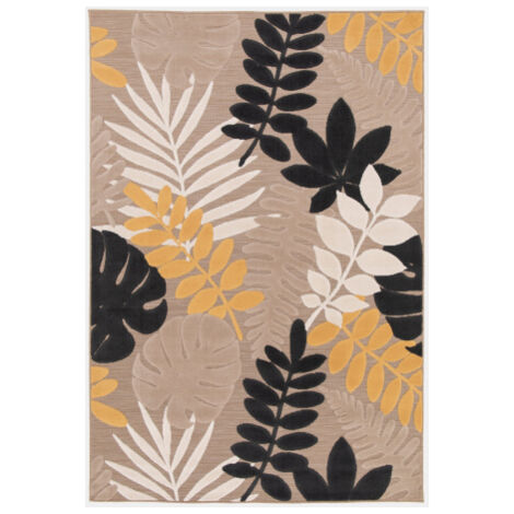 Tapis extérieur et intérieur en relief - Palmera - Beige et noir - 160 x 230 cm