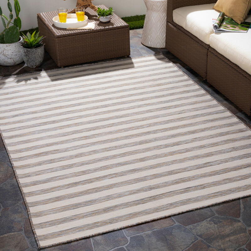 Surya - Tapis d'Extérieur/Intérieur Rayé Beige/Ivoire 160x220 cm