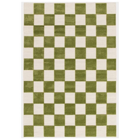 Tapis extérieur et intérieur motif damier - Marius - Vert pistache - 160 x 230 cm