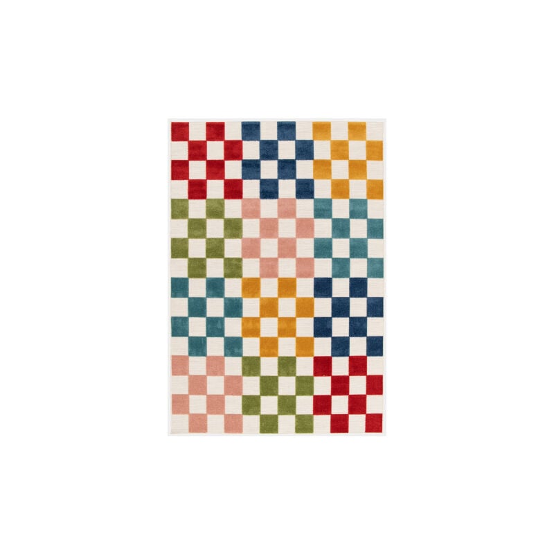 Décoweb - Tapis extérieur et intérieur motif damier - Petit Marius - Multicolore - 120 x 170 cm