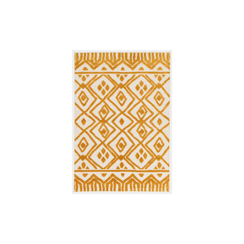 Décoweb - Tapis extérieur et intérieur motif ethnique - Brasilia - Jaune moutarde - 164 x 230 cm