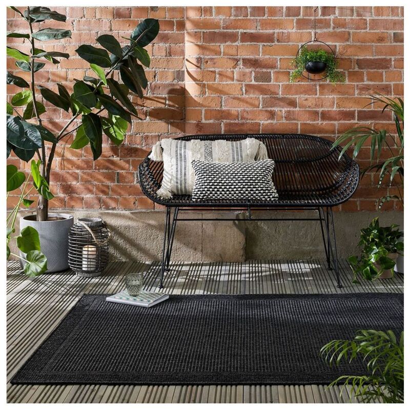 Flair Rugs - Tapis extérieur et intérieur plat contemporain Weave Charbon 80x150