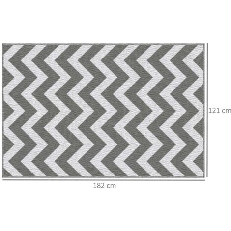 Tapis extérieur gris clair blanc 121x182cm, synthétique imperméable double face