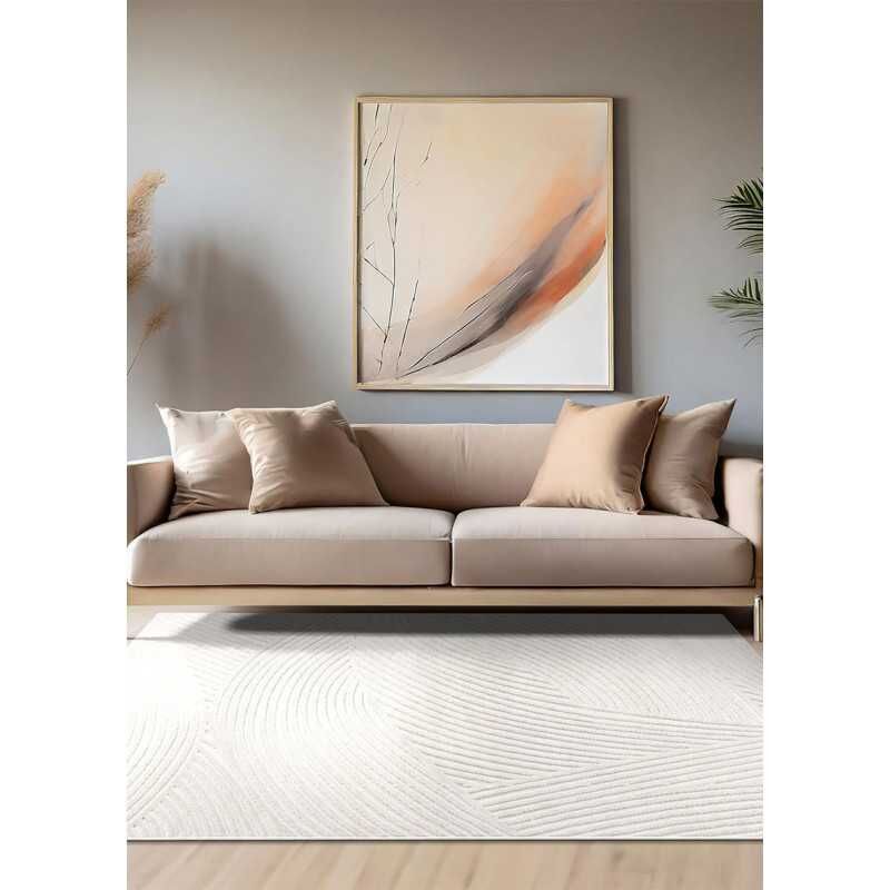 Toutapis - Tapis couloir extérieur intérieur géométrique alanya 41 - Crème, rectangle, 80x300 cm