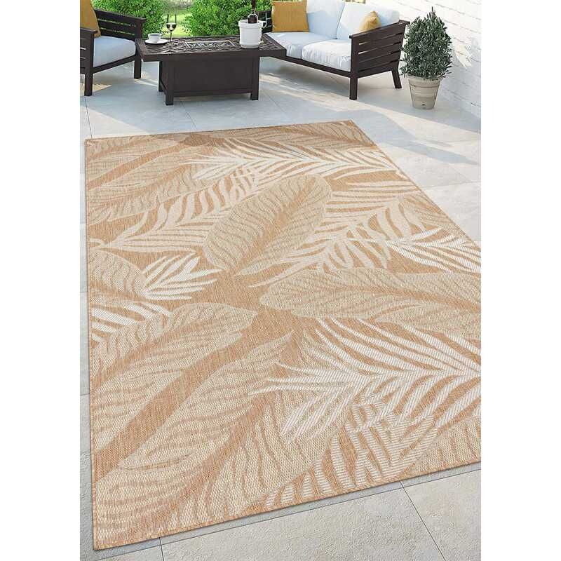 Toutapis - Tapis extérieur effet jute feuille beige caracas 26 - Beige, rectangle, 120x170 cm