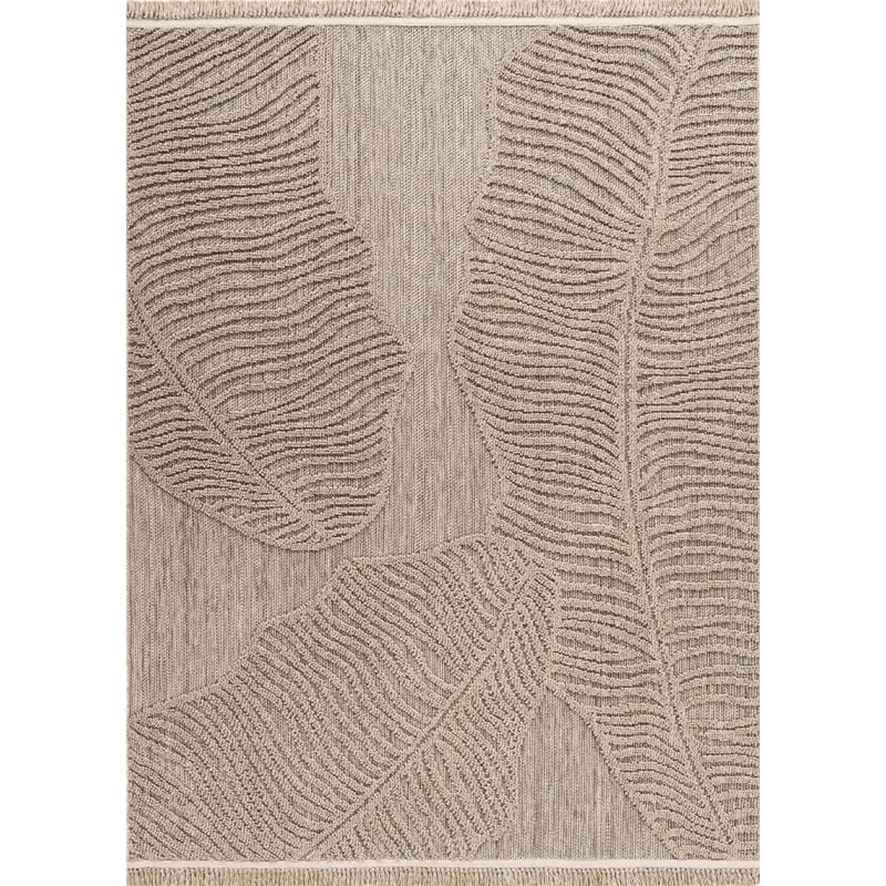 Tapis extérieur intérieur effet jute feuille beige cassis 96 à franges facile d'entretien Toutapis 200x290