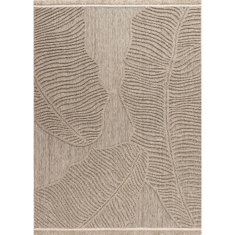 Toutapis - Tapis extérieur intérieur effet jute feuille beige cassis 96 à franges facile d'entretien 120x170