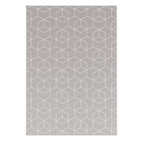 Tapis extérieur kilim 120x170 gris et crème rectangle STALOW 9