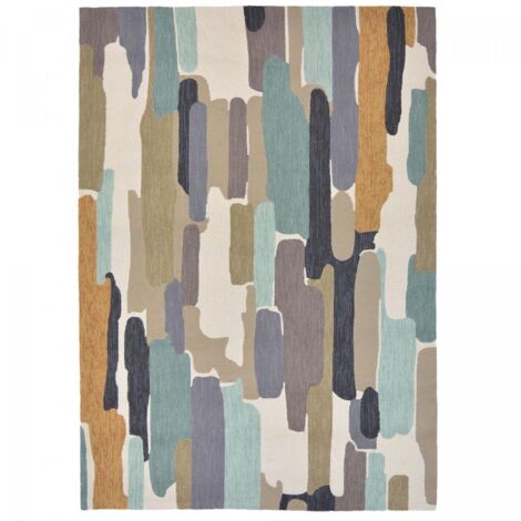 Tapis extérieur kilim 140x200 bleu et beige rectangle TRATTINO