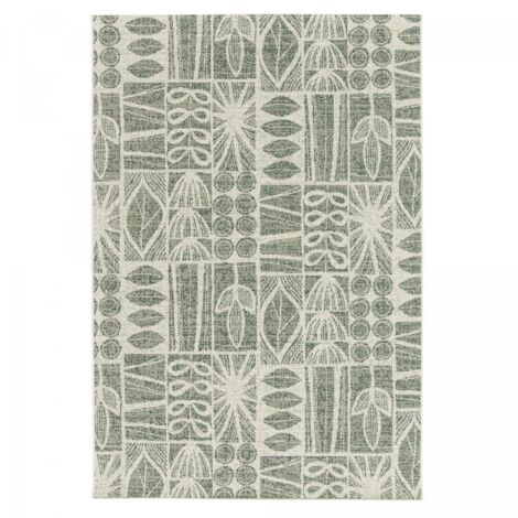 Tapis extérieur kilim 80x150 vert et crème rectangle CASADA 1