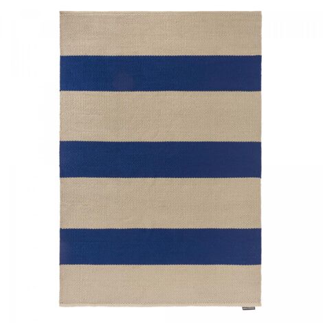 Tapis extérieur kilim fait main 140x200 bleu et beige rectangle en PET