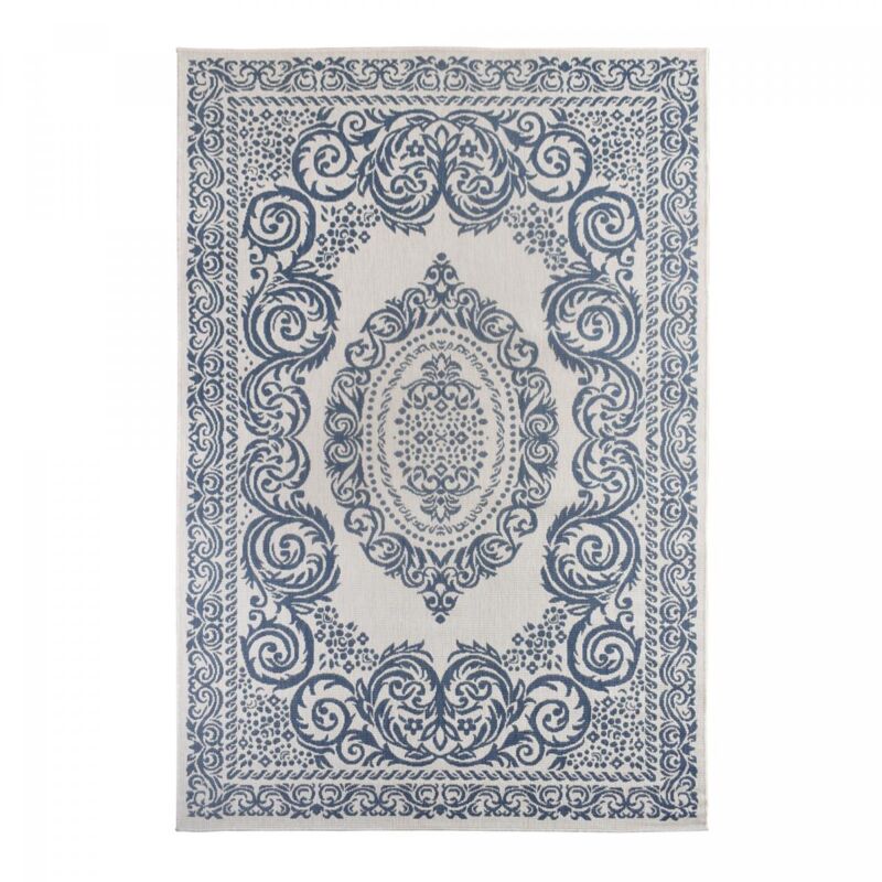 Dezenco - Tapis extérieur, kilim reversible EX1 neirol 120x170 bleu et blanc