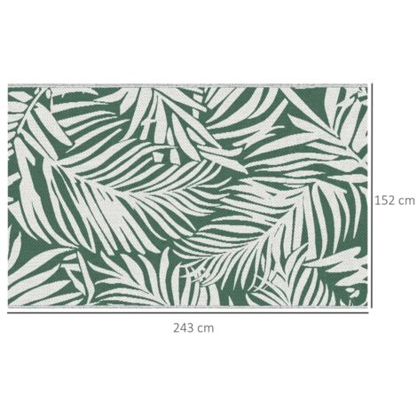 Tapis extérieur motif feuilles vert foncé 152x243cm, réversible résistant intempéries