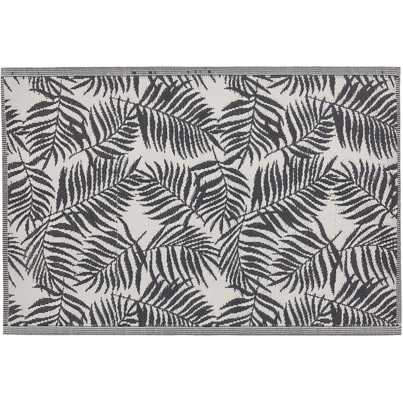 Beliani - Tapis d'Extérieur Noir et Blanc en Polypropylène Motif Feuilles de Palmier pour Terrasse au Style Moderne 120 x 180 cm Blanc