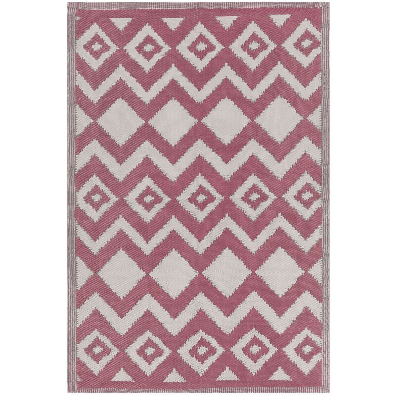 Beliani - Tapis Extérieur Intérieur Synthètique au Motif Zigzag Rose et Blanc Polyvalent Décoratif et Pratique pour Balcon Terrasse ou Salle de Bain