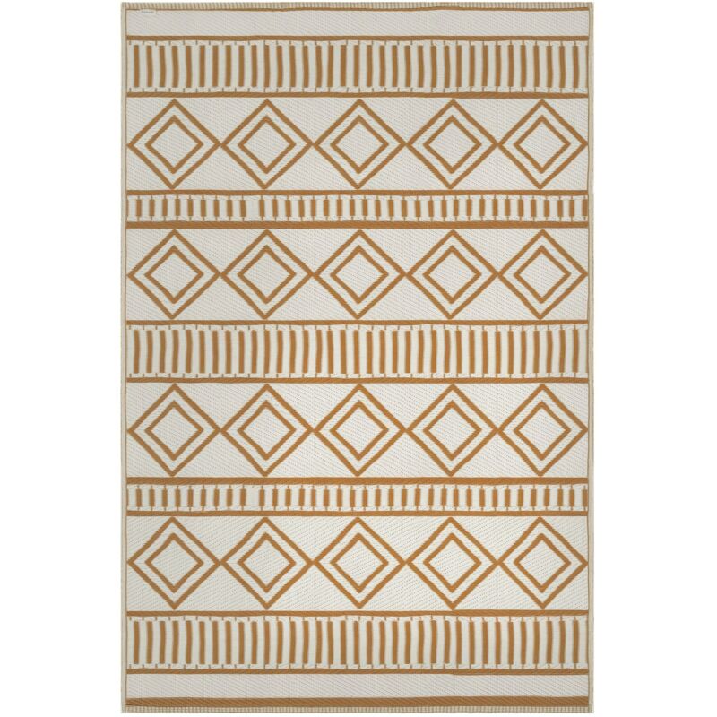 Outsunny - Tapis d'extérieur réversible imperméable motifs géométriques - dim. 121L x 182l cm - pp marron crème