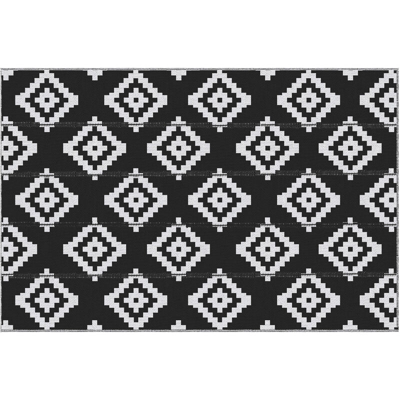 Outsunny - Tapis extérieur style graphique - tapis réversible 2 motifs - dim. 2,74L x 1,82l m, ép. 3 mm - pp haute densité 310 g/m² noir blanc