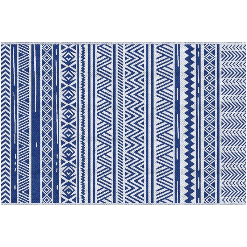 Outsunny - Tapis extérieur style graphique - tapis réversible - dim. 2,74L x 1,82l m, ép. 3 mm - pp haute densité 310 g/m² bleu blanc - Bleu