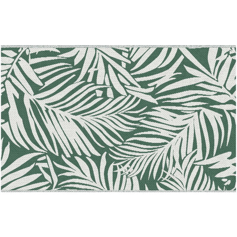 Tapis extérieur motif feuilles - tapis réversible - dim. 2,43L x 1,52l m, ép. 3 mm - PP haute densité 310 g/m² vert blanc - Vert