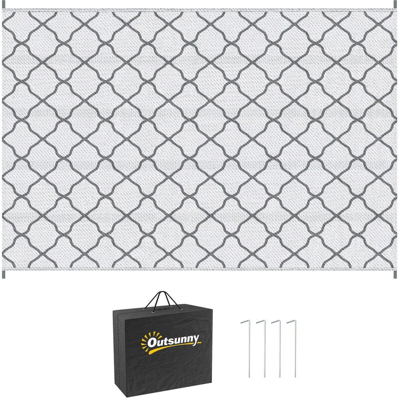 Outsunny - Tapis extérieur style graphique - tapis réversible bicolore - dim. 2,74L x 1,82l m, ép. 3 mm - pp haute densité 310 g/m² gris blanc - Gris