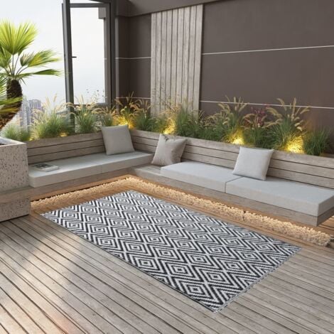 Tapis extérieur Tapis de jardin  Tapis de salon Blanc et noir 160x230 cm PP 60161
