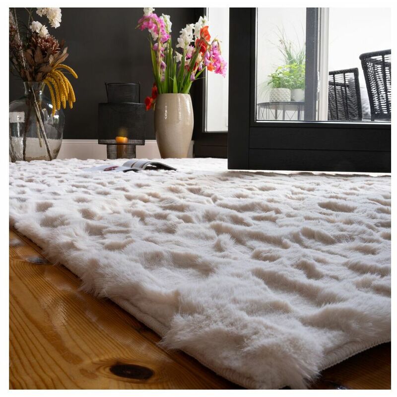 Deladeco - Tapis extra doux effet 3D design Cherine Ivoire 80x150