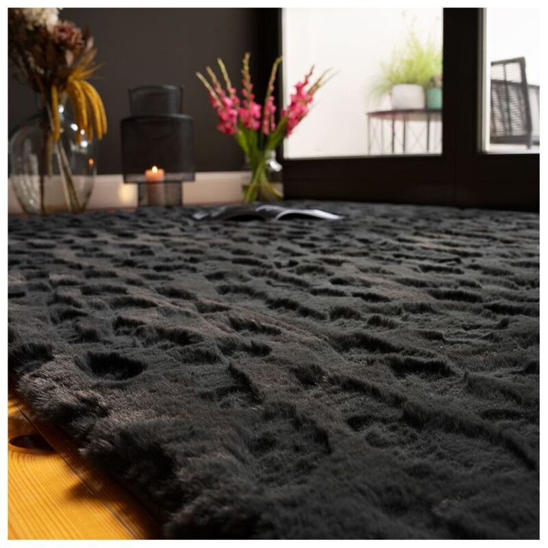 Deladeco - Tapis extra doux effet 3D design Cherine Anthracite 120x170