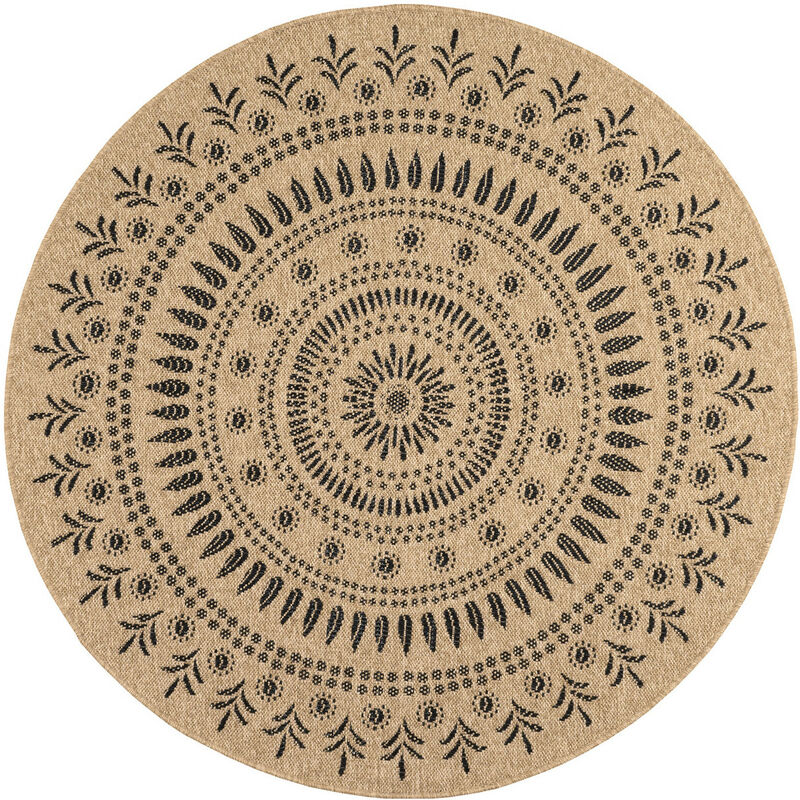 Tapis extérieur rond - 120cm - naturel - 100% polypropylène résistant aux UV - 1400 gr/m² - IZAR