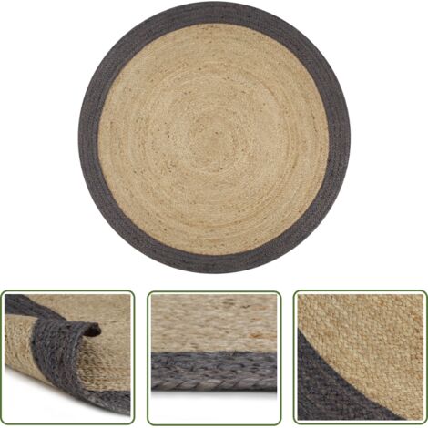Tapis fait à la main Jute avec bord gris foncé 90cm