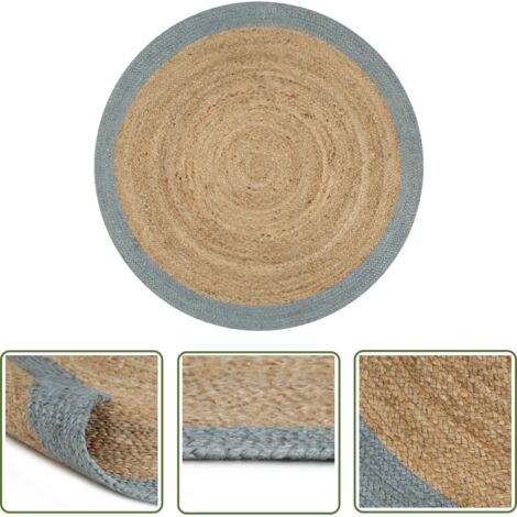 Tapis fait à la main Jute avec bord vert olive 120cm