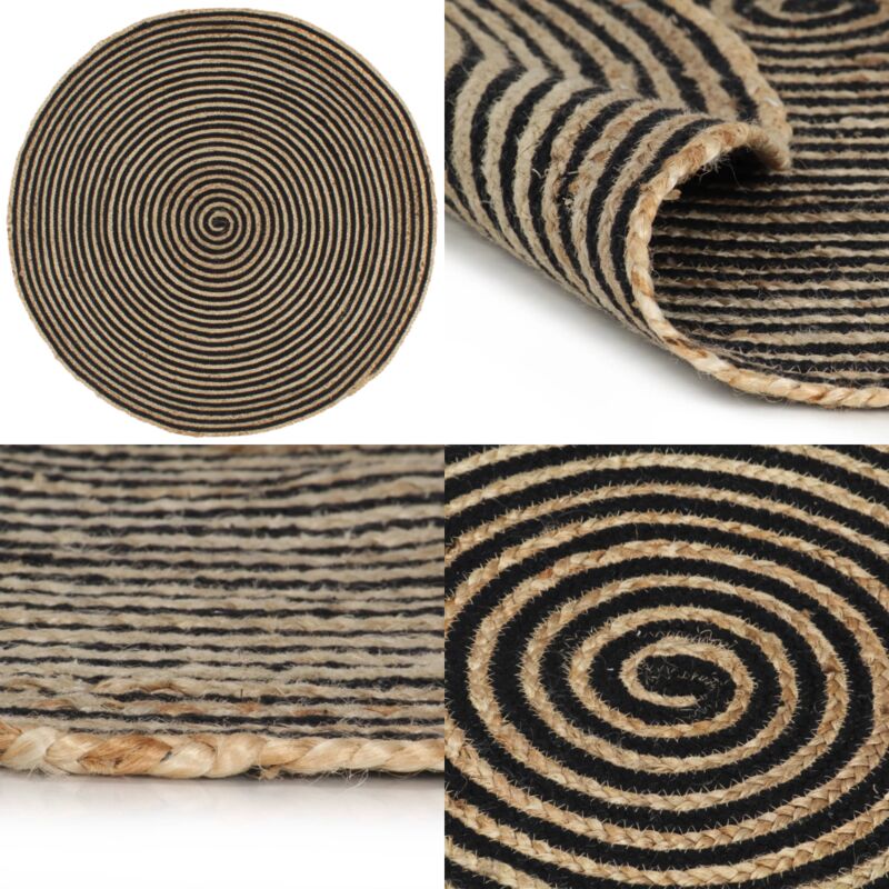 Vidaxl - Tapis fait à la main Jute avec design de spirale Noir 90 cm - Tapis De Jute - Tapis Naturel - Tapis Artisanal - Tapis Rond - Tapis Noir