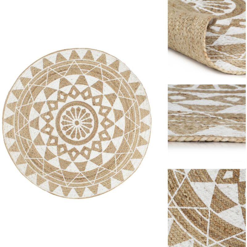 Tapis fait à la main Jute avec imprimé blanc 90 cm vidaXL