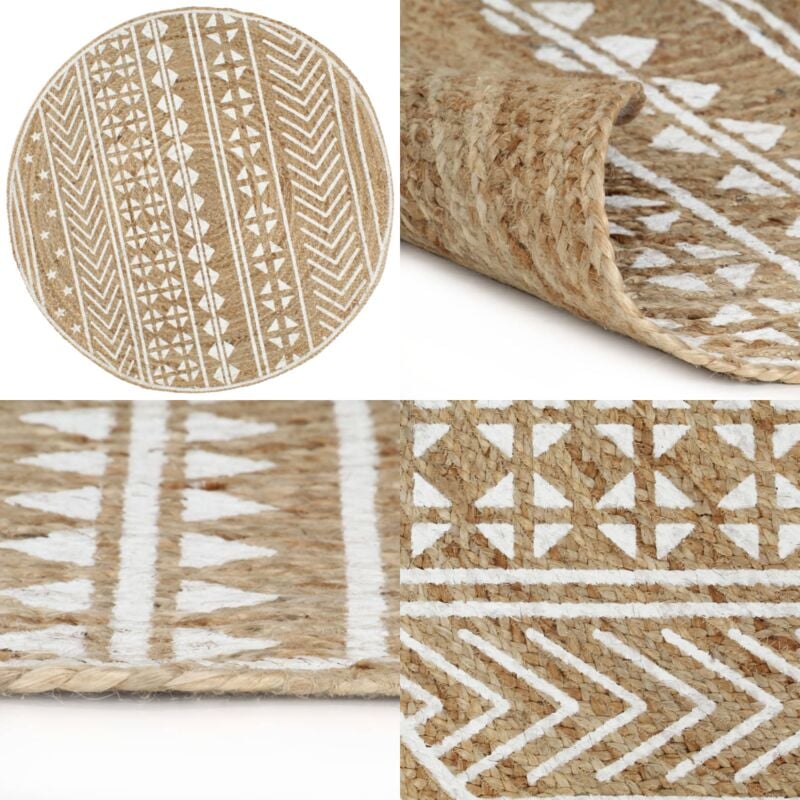 Vidaxl - Tapis fait à la main Jute avec imprimé blanc 90 cm - Tapis En Jute - Tapis Artisanal - Tapis Géométrique - Décoration Intérieure - Tapis