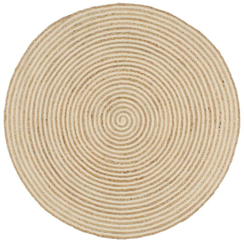 Tapis fait à la main Jute avec design de spirale Blanc 90 cm Vidaxl