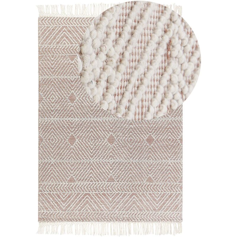 Tapis Fait Main avec Motif Géométrique 160 x 230 cm en Laine Beige et Marron Kestel