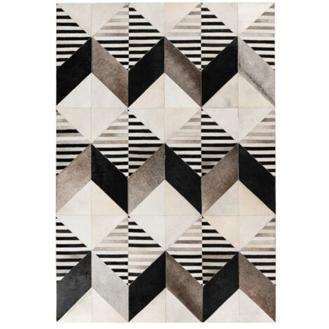 Tapis Fait Main en Cuir "Lavin IV" Noir & Multicolore 200 x 280 cm
