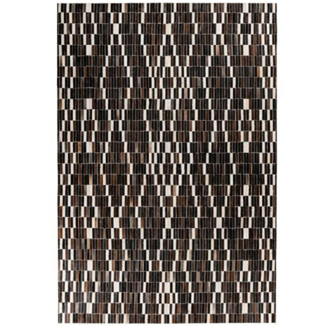 Tapis Fait Main en Cuir "Lavin" Noir & Blanc 160 x 230 cm