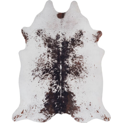 Tapis fausse fourrure motif peau de vache brun blanc - blanc moucheté marron et noir