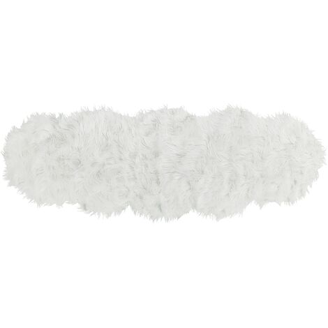 Tapis Faux Peau de Mouton Blanche Acrylique Décoratif Fourrure Moelleux 180 x 60 cm - Blanc
