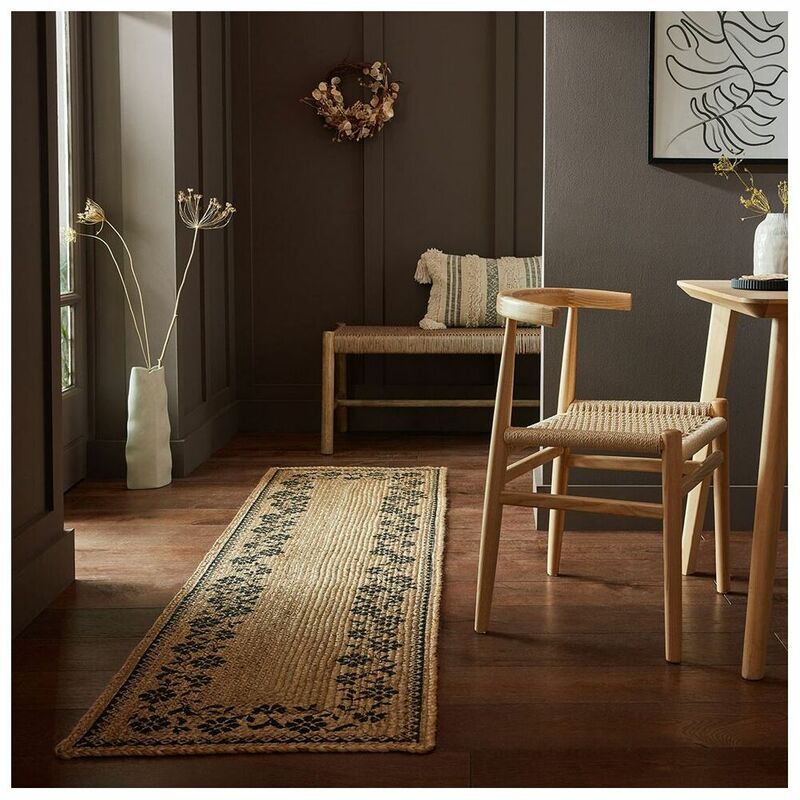 Flair Rugs - Tapis floral jute rectangle design Maisie Naturel 60x230